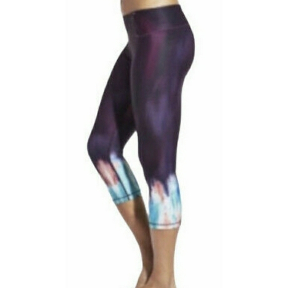 CALIA Tight Fit Goth Plum Leggings XS Watercolor Purple Teal Blue Coral - Picture 3 of 8
